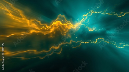 Wallpaper Mural Visually captivating abstract illustration showcasing a teal and gold electric burst, exuding dynamic energy and powerful motion Torontodigital.ca