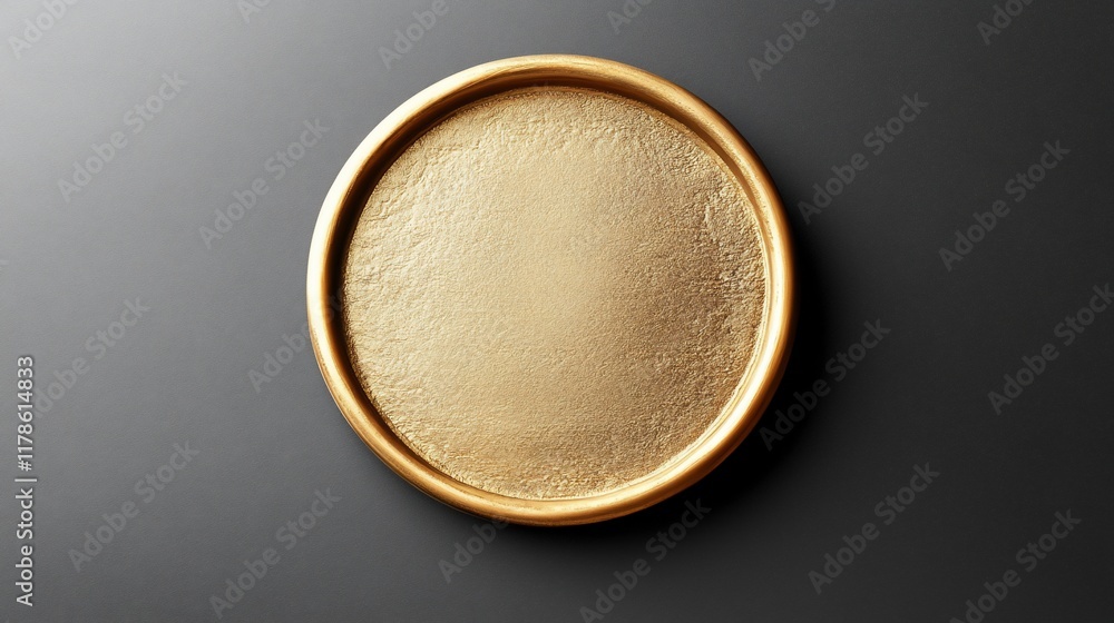 Golden round tray on dark background, mockup Golden round tray on dark background, mockup