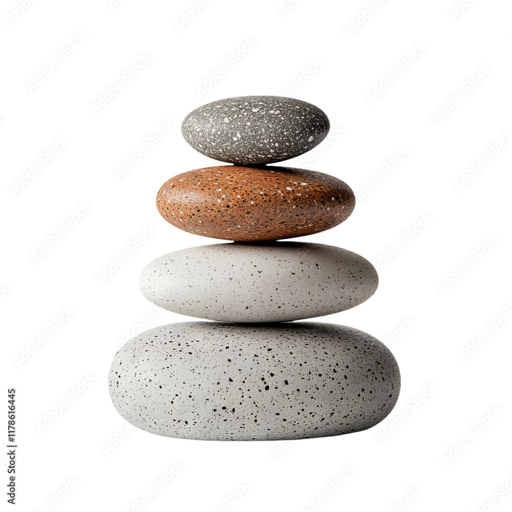 Minimalist Stack of Various Pebbles Isolated on White Background Minimalist Stack of Various Pebbles Isolated on White Background