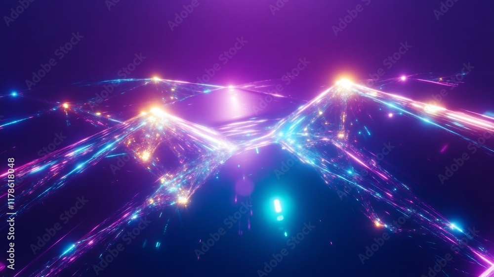 Obraz premium Vibrant Neon Mountains: Futuristic 3D Render in Glowing Purple and Blue. AI Generated