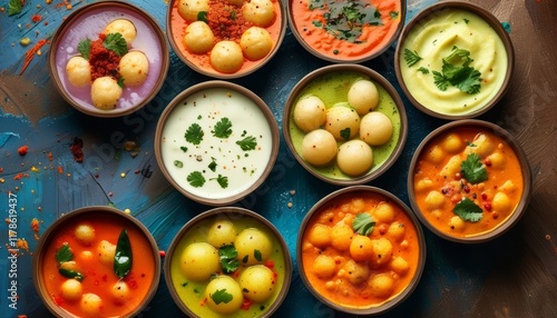 Wallpaper Mural Colorful Assortment of Indian Pani Puri Bowls with Various Toppings and Ingredients Torontodigital.ca