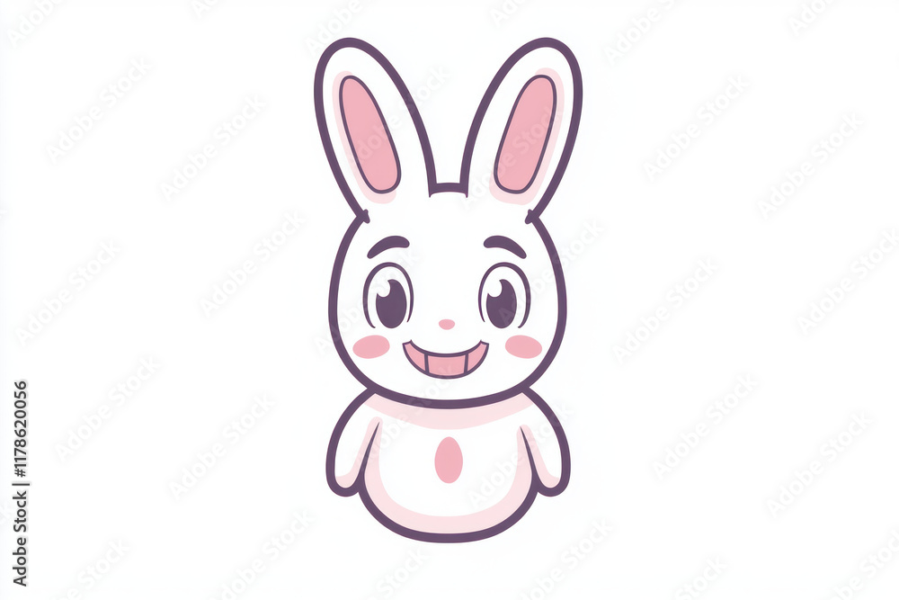 Cute cartoon rabbit character with big ears and friendly smile Cute cartoon rabbit character with big ears and friendly smile