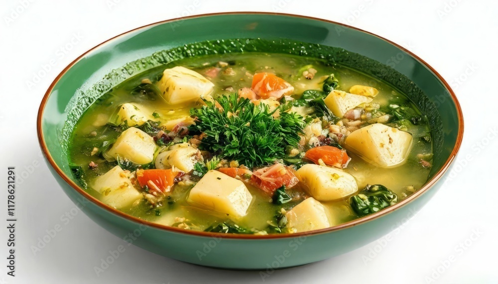 Portuguese soup called Caldo Verde on a white background Portuguese soup called Caldo Verde on a white background