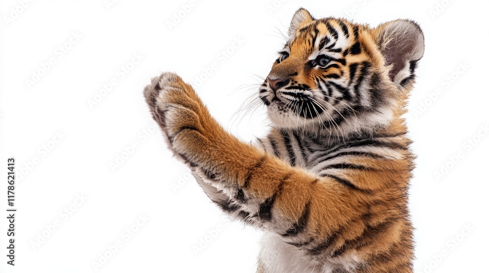 Obraz premium Playful Tiger Cub Isolated on White Background