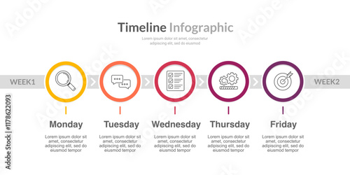 5 Days of week project plan infographic. Banner, Poster, Presentation and Strategy. Vector illustration.