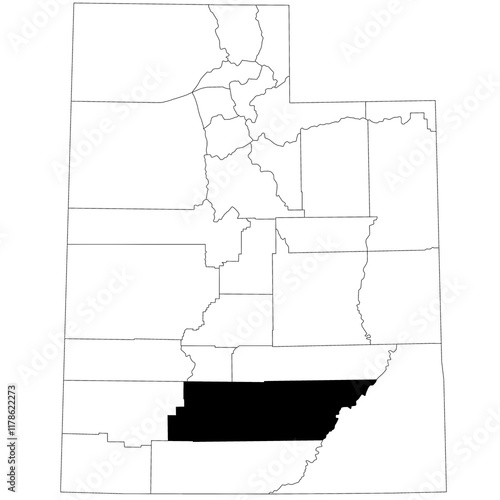 Map of Garfield County in Utah state on white background. single County map highlighted by black colour on Utah map. UNITED STATES, US photo