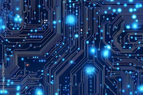 Abstract Circuit Board Background with Blue Light Details photo