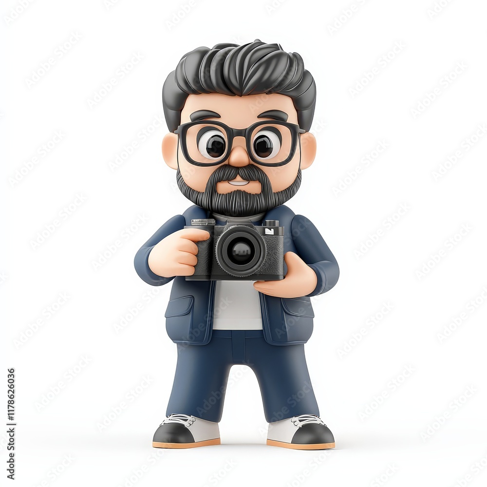 Cute 3D Character of a Photojournalist with Camera Cute 3D Character of a Photojournalist with Camera