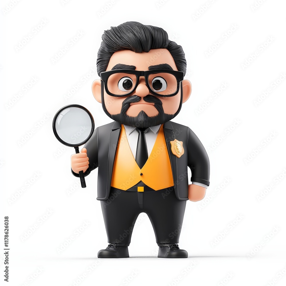 3D Detective Character with Magnifying Glass