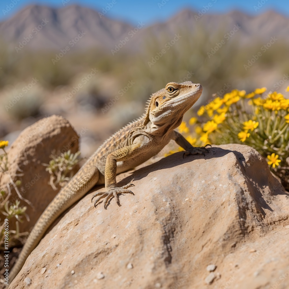 Naklejka premium Desert Balance: The Coachella Valley Fringe-Toed Lizard and Its Thriving Habitat