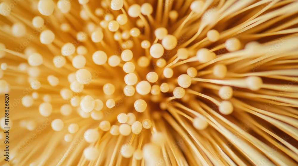 Golden Enoki Mushrooms: A Macro Photography Delight Golden Enoki Mushrooms: A Macro Photography Delight