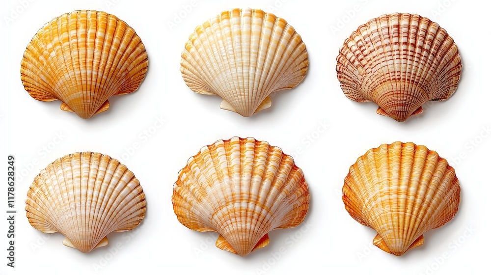 Isolated Seashells Collection on White Background Isolated Seashells Collection on White Background