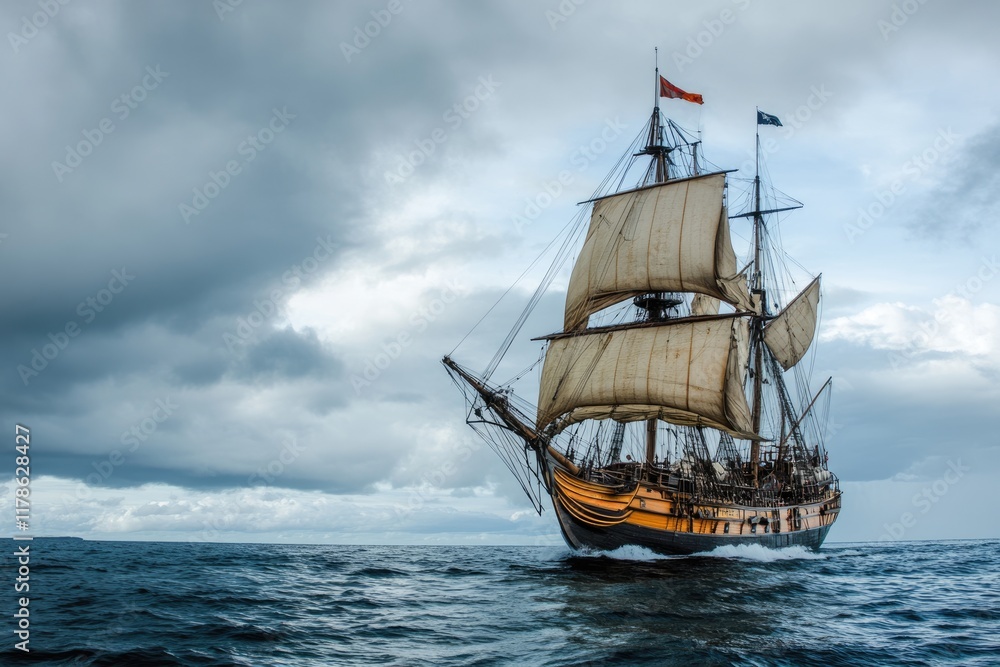 James Cook's Historic Voyage: The Tall Ship HM Bark Endeavor Anchored in Sydney Harbor on a Windy Day James Cook's Historic Voyage: The Tall Ship HM Bark Endeavor Anchored in Sydney Harbor on a Windy Day