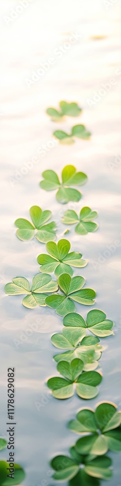 Green Shamrocks Reflect on Tranquil Waters Perfect for Saint Patricks Day, Earth Day, and Spring Equinox Celebrations Green Shamrocks Reflect on Tranquil Waters Perfect for Saint Patricks Day, Earth Day, and Spring Equinox Celebrations