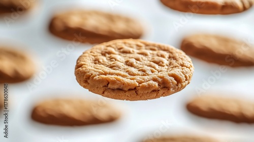 Peanut butter cookies levitate, baking background photo