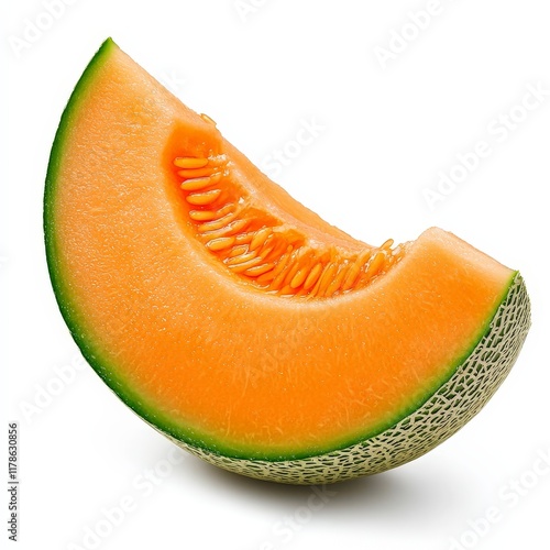 Fresh Juicy Orange Cantaloupe Slice on White Background
