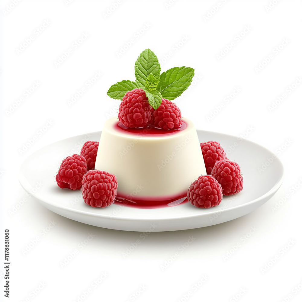 Panna cotta with raspberries and powdered sugar Panna cotta with raspberries and powdered sugar