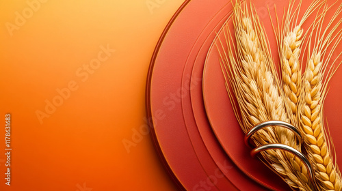 finance, A golden wheat ear is placed on an orange circular background, with a gradient of light and dark red in the center of the frame. photo