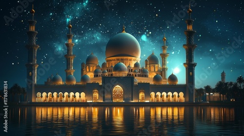 Wallpaper Mural Elegant illuminated mosque under starry night sky during Ramadan Torontodigital.ca