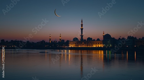 Warm sunlight illuminating a mosque's interior, symbolizing Ramadan photo