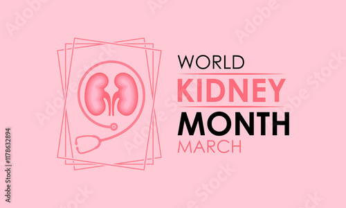 March is National Kidney Month, a time to promote kidney health awareness with stethoscope and hands. Banner poster, flyer and background design template. Vector illustration. Eps 10.