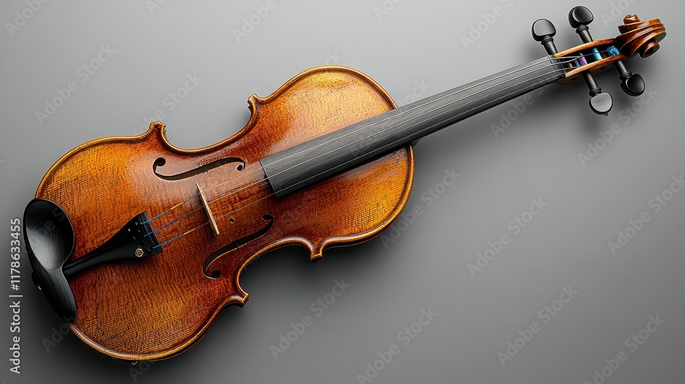 Fototapeta premium Antique violin on grey background.