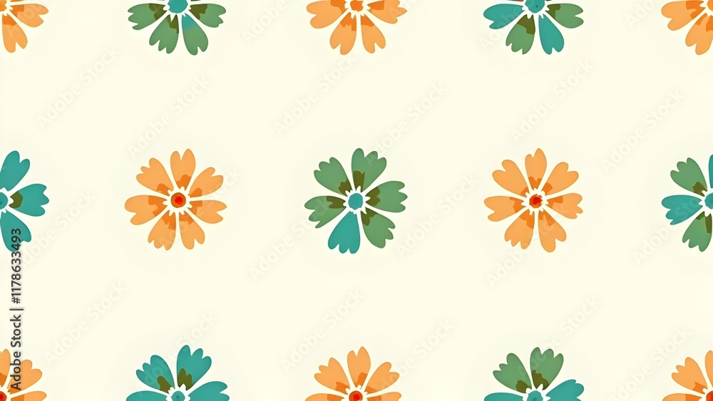 Seamless Geometric Floral Design in Mid-Century Modern Aesthetic Seamless Geometric Floral Design in Mid-Century Modern Aesthetic