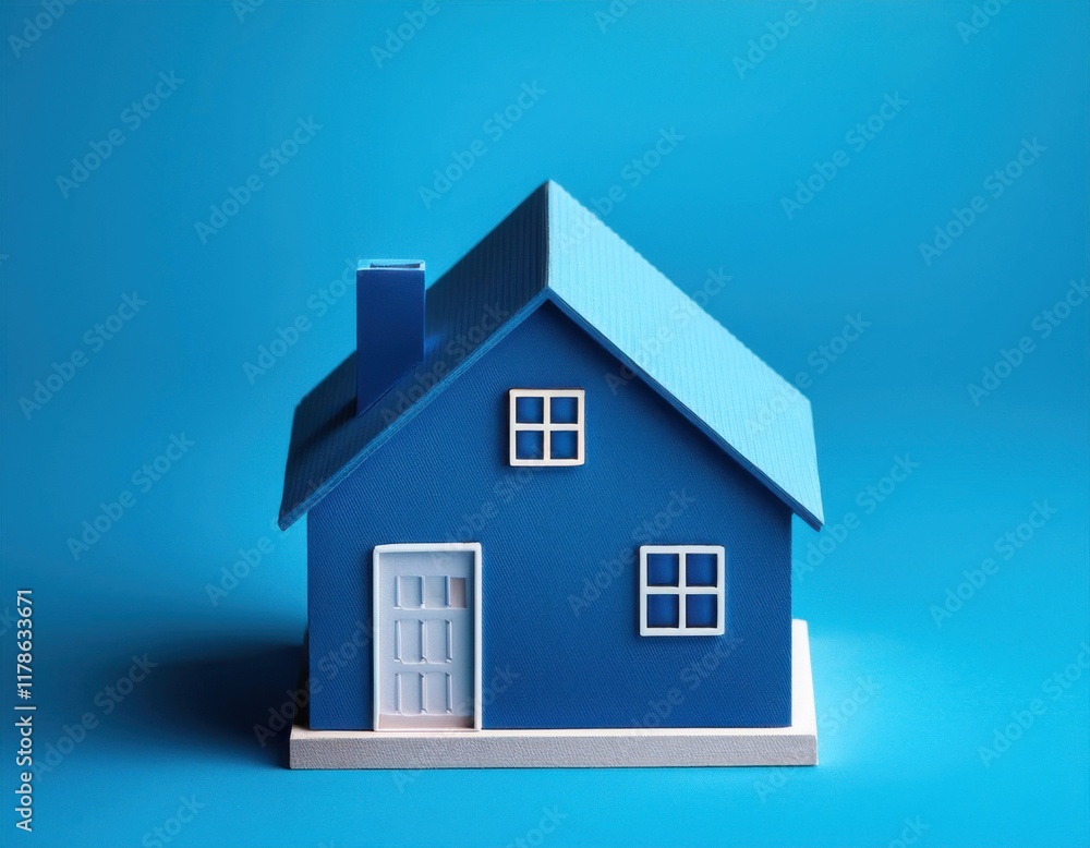 blue house mock up, real estate concept, blue background blue house mock up, real estate concept, blue background