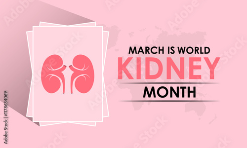 March is National Kidney Month, a time to promote kidney health awareness with stethoscope and hands. Banner poster, flyer and background design template. Vector illustration. Eps 10.