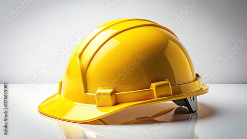 Safety first!  Yellow hard hat symbolizes construction, engineering, and urban exploration architectural design. photo