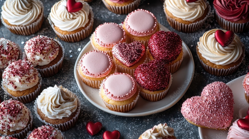 Appetizing Valentine s Day Dessert Table with Sparkly Cupcakes and Decadent Treats Appetizing Valentine s Day Dessert Table with Sparkly Cupcakes and Decadent Treats