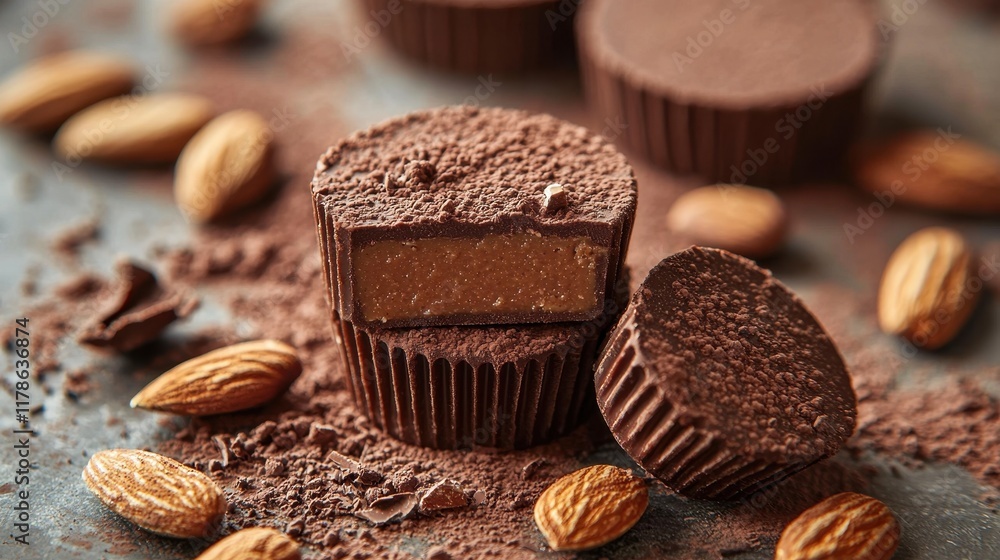Decadent Chocolate Cupcake with Creamy Cocoa Topping and Almonds Decadent Chocolate Cupcake with Creamy Cocoa Topping and Almonds