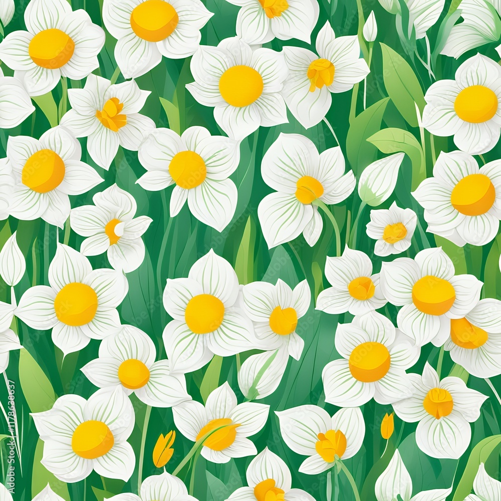 Seamless spring floral patterns with flowers set. Abstract flowers on green background print ornament design. Flowers, leaves decorative retro wallpaper background flat style illustration collection Seamless spring floral patterns with flowers set. Abstract flowers on green background print ornament design. Flowers, leaves decorative retro wallpaper background flat style illustration collection