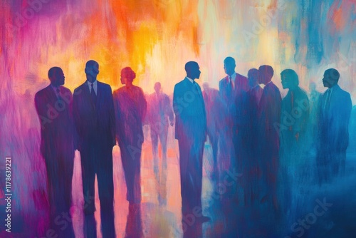 An artistic tribute to the signing of the Civil Rights Act, showing figures standing together, surrounded by a glowing aura of accomplishment.