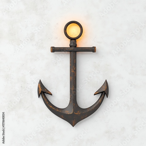 A vintage-style anchor design with a warm light glow, suitable for nautical-themed decor or as a unique wall accent. photo