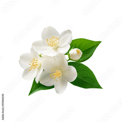 White jasmine flower branch on transparent background