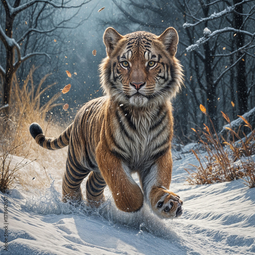 Siberian tiger in snow photo