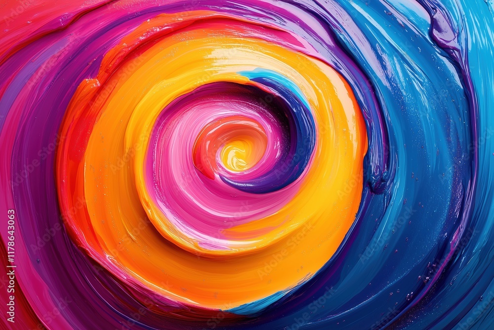 Colorful swirls of paint create a vibrant abstract pattern on a canvas Colorful swirls of paint create a vibrant abstract pattern on a canvas