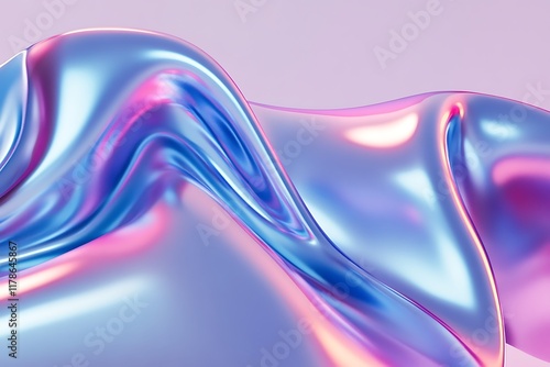 3d render Metallic liquid background. Abstract neon texture. Rainbow 3d holographic foil. Wavy glossy surface in blue and purple colors Background	
