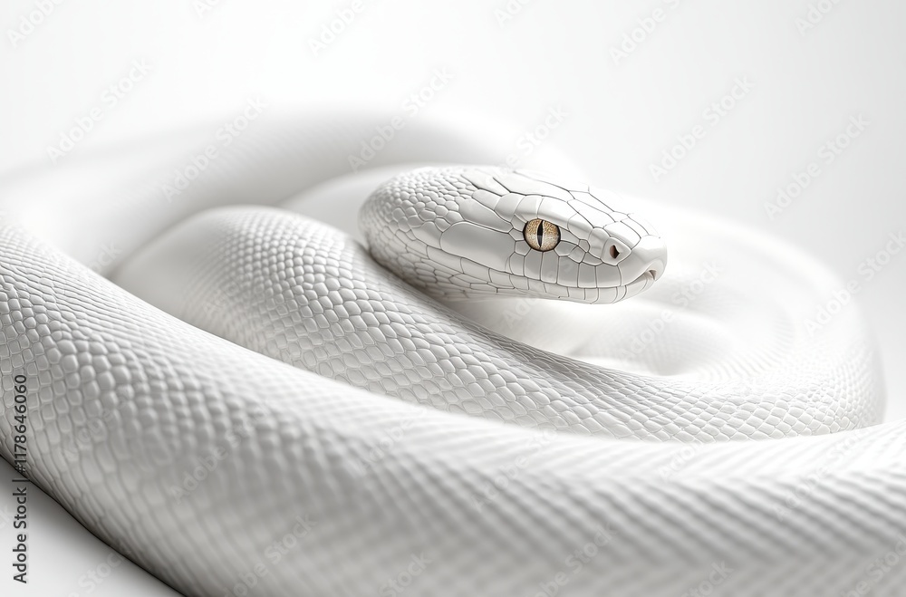 Fototapeta premium Elegant White Snake Entwined in Graceful Position on a Minimalist Background Highlighting Unique Texture and Serpentine Form in Stunning Detail and Clarity