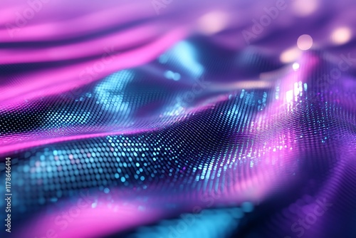 3d render Metallic liquid background. Abstract neon texture. Rainbow 3d holographic foil. Wavy glossy surface in blue and purple colors Background	