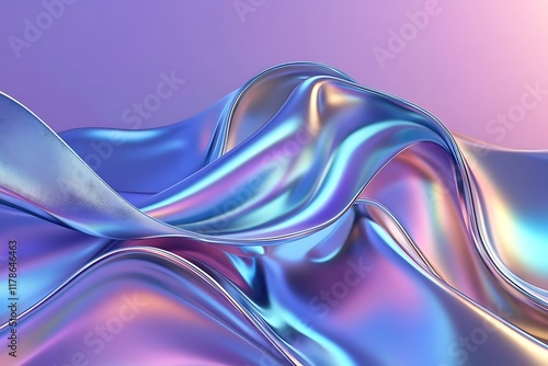 3d render Metallic liquid background. Abstract neon texture. Rainbow 3d holographic foil. Wavy glossy surface in blue and purple colors Background	