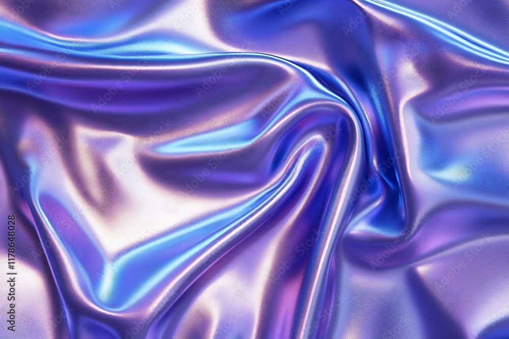 Obraz premium 3d render Metallic liquid background. Abstract neon texture. Rainbow 3d holographic foil. Wavy glossy surface in blue and purple colors Background 
