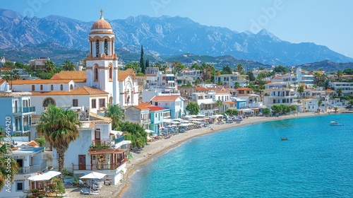 Wallpaper Mural Coastal Town Church and Beach Scenic Mountain View Torontodigital.ca