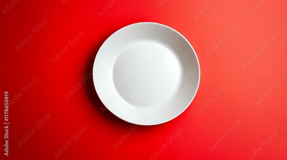 Empty white plate on red background. (1) Empty white plate on red background. (1)