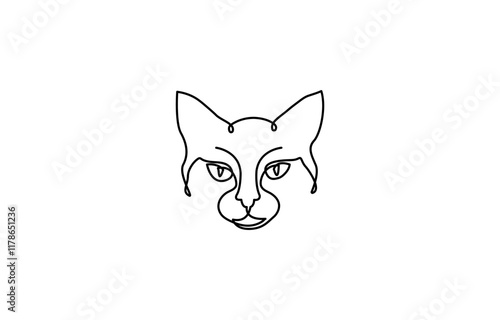 Cat continuous line drawing - cute pet stretching himself with his tail holds high isolated on white background, continuous line drawing of Cat, one line cat shape with active stroke.