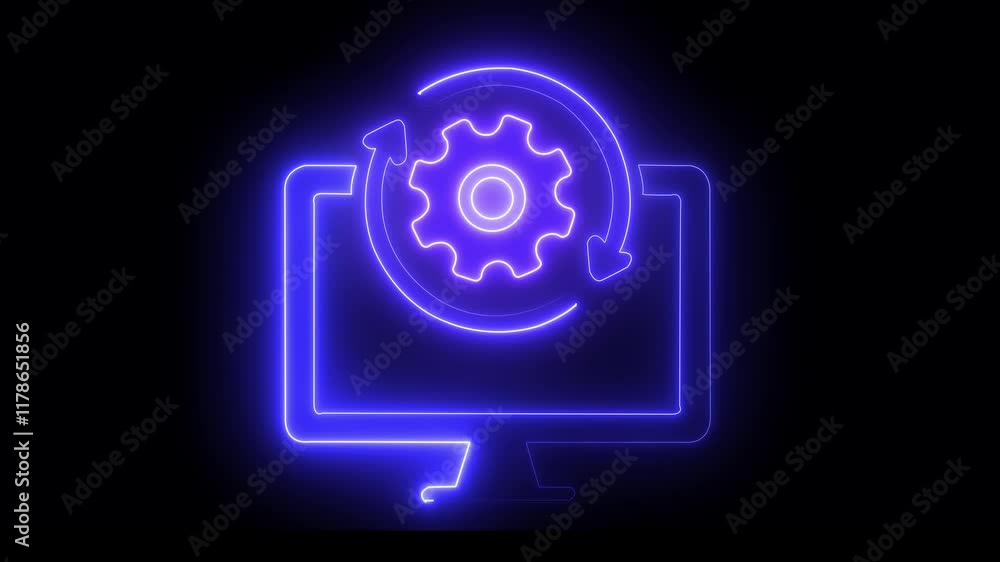Operation management involving business process, success cooperation teamwork concept. 4K Video animation of neon line cogwheel gear inside computer Abstract neon setting icon,. Operation management involving business process, success cooperation teamwork concept. 4K Video animation of neon line cogwheel gear inside computer Abstract neon setting icon,.