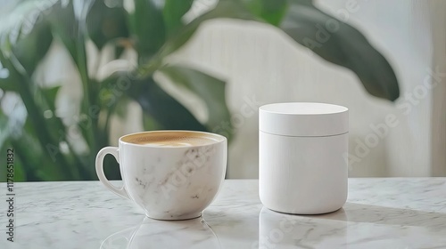 Wallpaper Mural Smart home hub next to a cup of coffee on a marble counter, cozy morning light, subtle tech integration into everyday life, polished and aspirational Torontodigital.ca