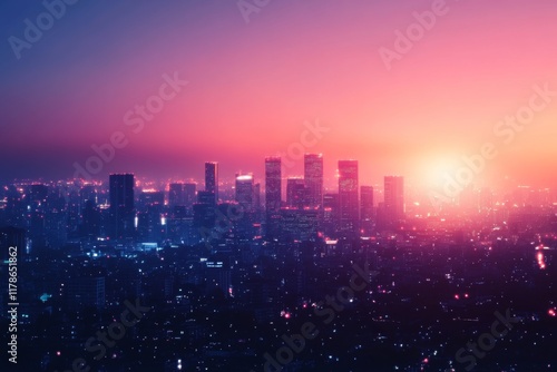 Wallpaper Mural Silhouette of a cityscape under a colorful sunset Torontodigital.ca