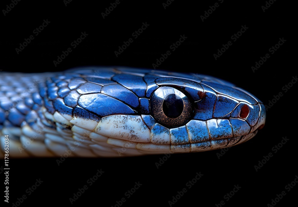 Stunning Close-up of a Colorful Snake Head with Intricate Scale Patterns and Bold Eye Captured Against a Black Background for Wildlife Photography Stunning Close-up of a Colorful Snake Head with Intricate Scale Patterns and Bold Eye Captured Against a Black Background for Wildlife Photography